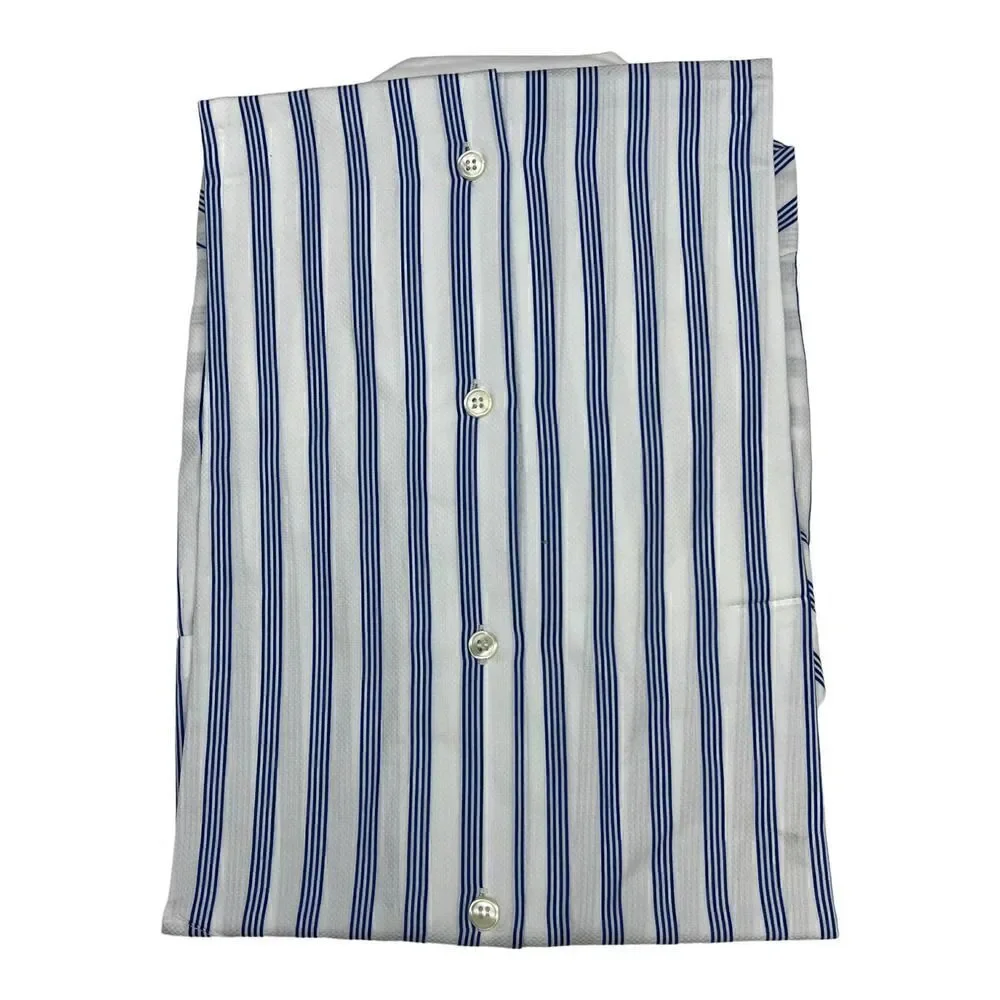 New Soulland Cornwall US L Men White Striped Shirt Short Sleeve Slim Button-Down - Picture 6 of 13